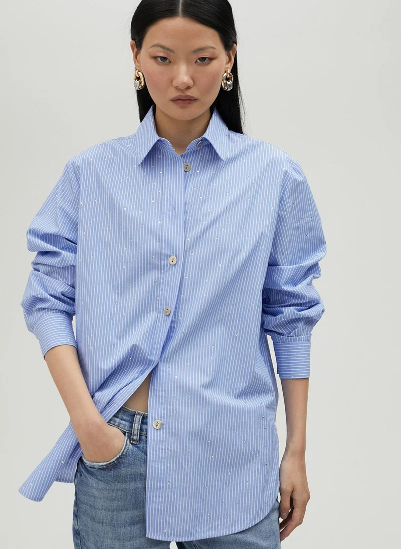 Lola Casademunt Striped shirt with rhinestone detail