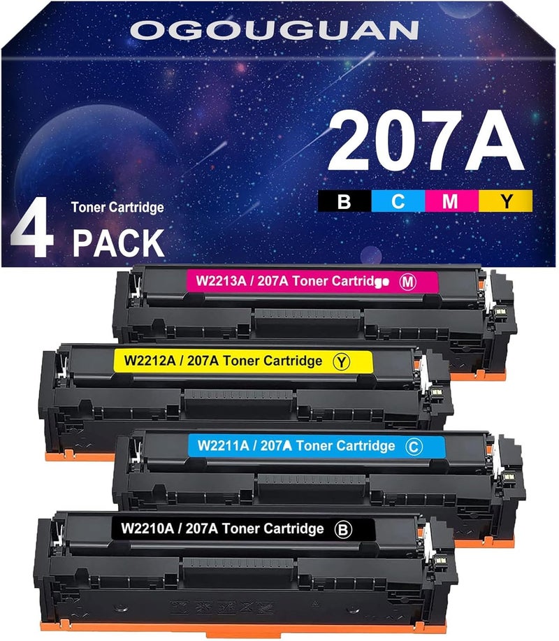 خراطيش حبر متوافقة 207A (مع رقاقة) لـ 207A 207X لطابعات Color LaserJet Pro MFP M283fdw M282nw M283fdn M255dw M255nw W2210A W2211A W2212A W2213A (أسود وسماوي وأصفر وأرجواني، عبوة من 4) - Image 1