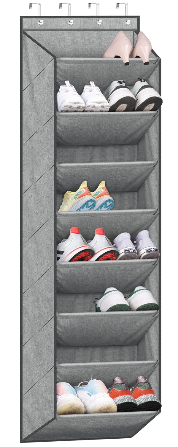 SLEEPING LAMB Over The Door Shoe Organizer for Closet with Large Deep Pockets, Narrow Shoe Rack for Door Hanging Boots Storage, Grey - Image 1