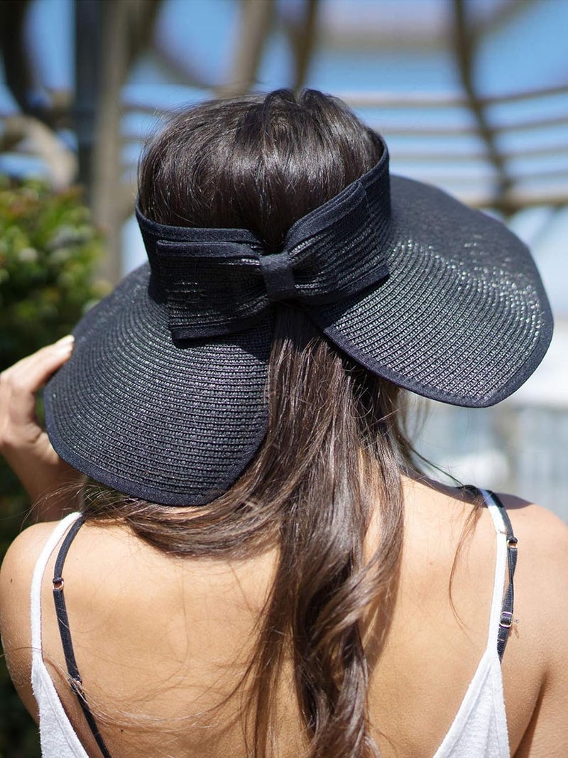 Simplicity Sun Hats for Women Fashionable Womens Wide Brim Hat Roll-up Straw Sun Visor Hat - Image 3