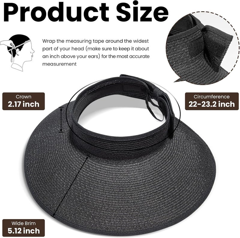 Simplicity Sun Hats for Women Fashionable Womens Wide Brim Hat Roll-up Straw Sun Visor Hat - Image 4