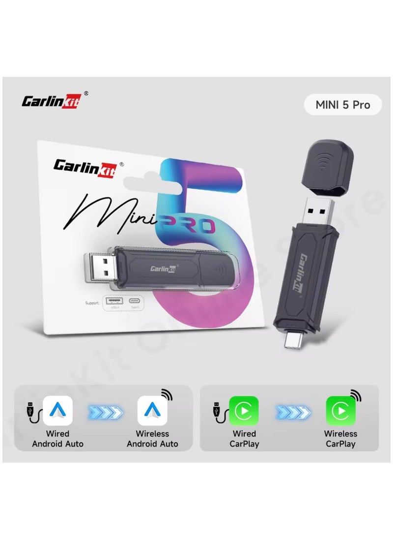 Carlinkit - Carlinkit 5.0 SE Pro Wireless Android Auto & CarPlay Adapter,Convert Wired to Wireless for OEM Vehicles (Model Year: 2015 to 2025) Compatible with Wired CarPlay & Android Auto Cars - Image 1