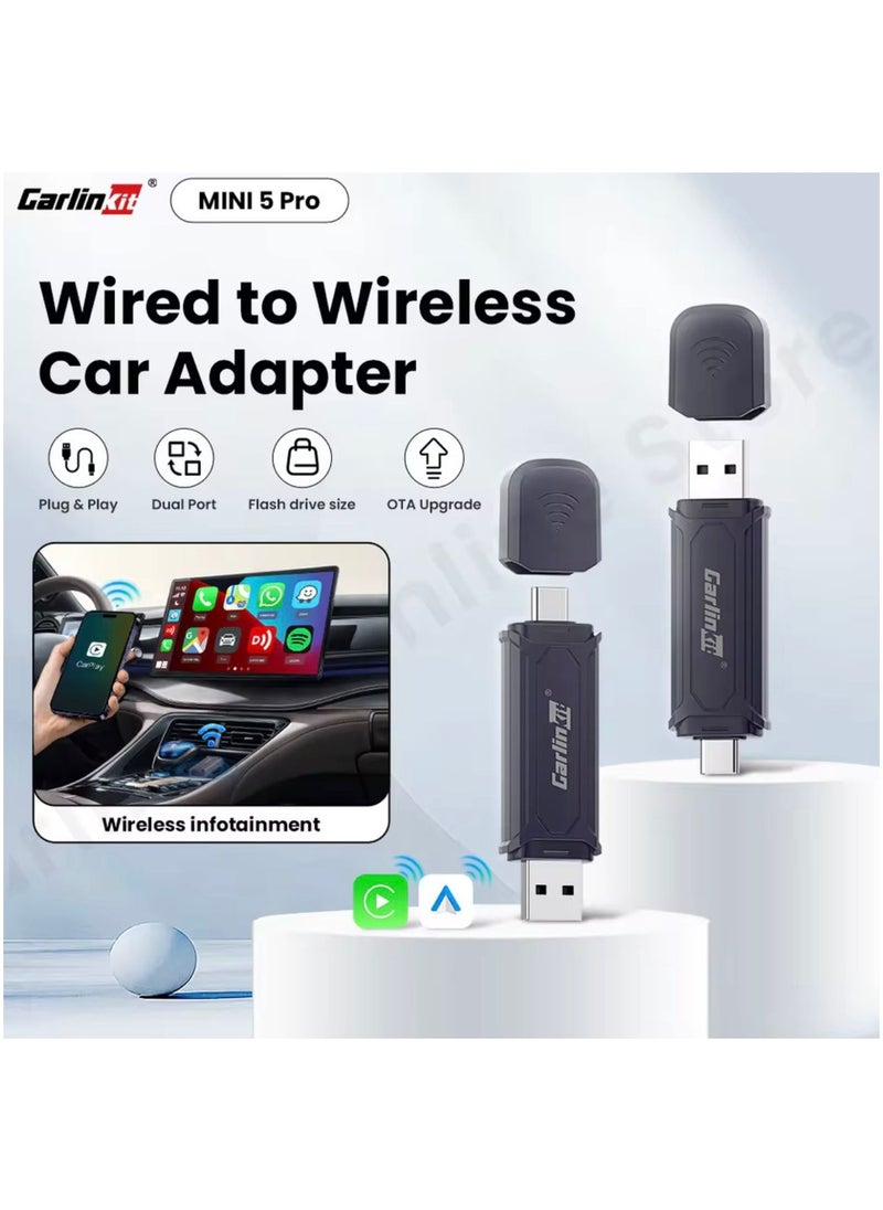 Carlinkit - Carlinkit 5.0 SE Pro Wireless Android Auto & CarPlay Adapter,Convert Wired to Wireless for OEM Vehicles (Model Year: 2015 to 2025) Compatible with Wired CarPlay & Android Auto Cars - Image 1