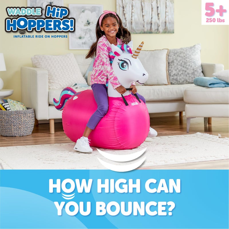 Waddle Large Inflatable Bouncy Hopper - Ride On, Indoor, Outdoor Toys, Bouncy Horse, Toys for Girls and Boys, Durable, Unicorn Toys for Girls, Kids, Adult Toys, Up to 250lbs, Ages 5 and Up (Unicorn) - Image 3