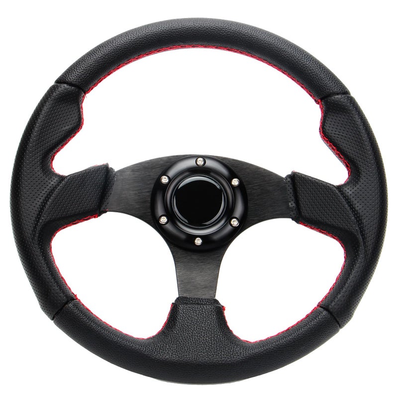 YEHICY 320mm 125 Car Racing Steering Wheel PVC Leather Flat Drift Game Race Style Steering Wheel with Red Stitch and Horn Button