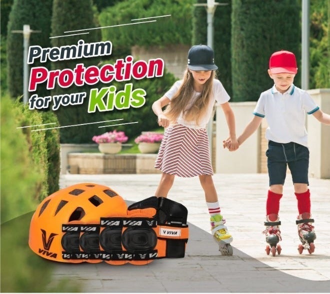 Viva Protective Set Skating, Cycling, Multi Sport Skating Guard Combo - Orange, Senior - Image 2