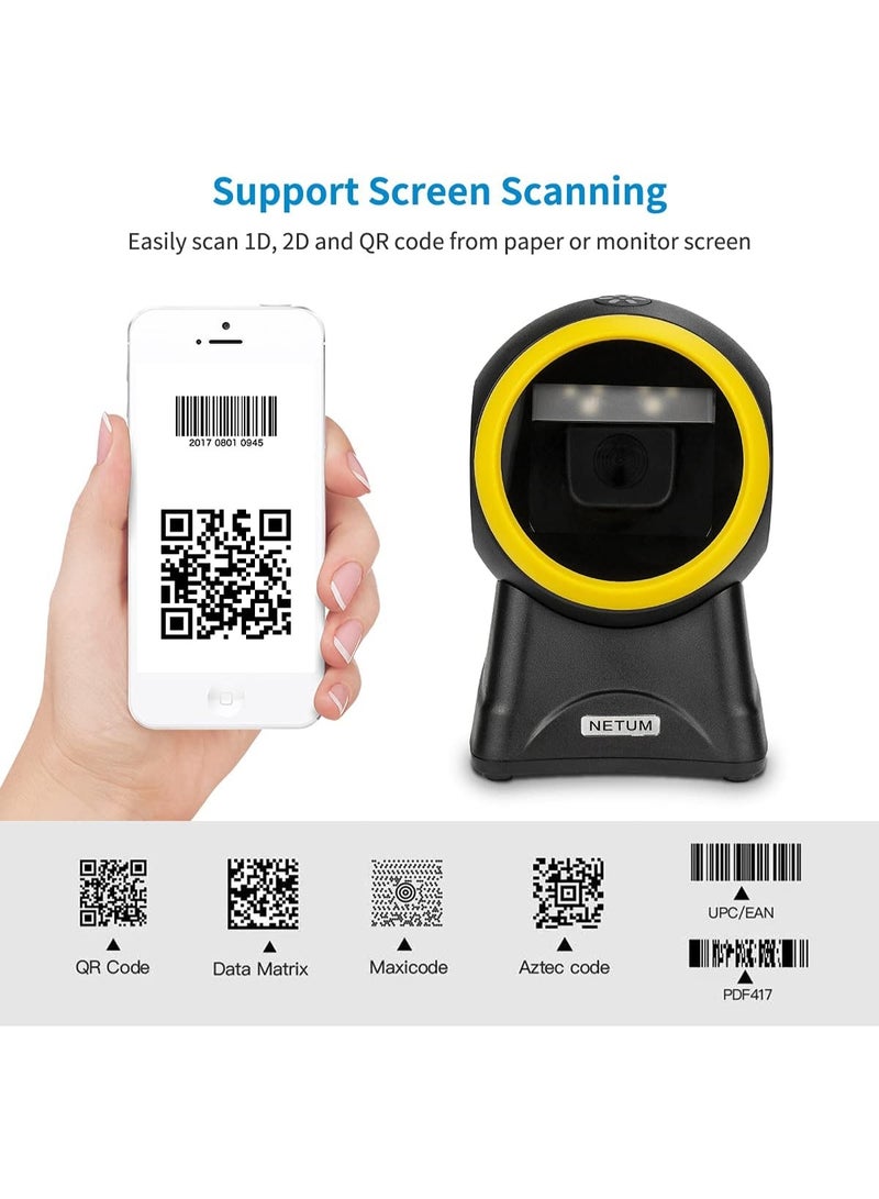 NETUM 1D 2D Desktop Barcode Scanner Omnidirectional Hands-Free QR Barcode Reader Capture Barcodes from Screen, Automatic Image Sensing for Supermarket Library Retail Store - Image 4