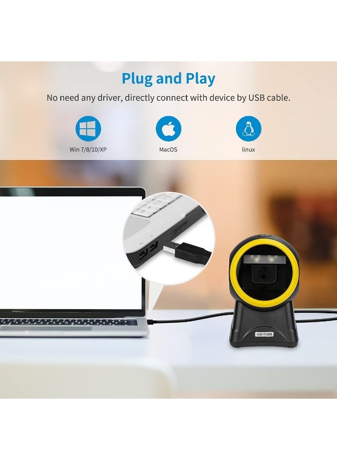 NETUM 1D 2D Desktop Barcode Scanner Omnidirectional Hands-Free QR Barcode Reader Capture Barcodes from Screen, Automatic Image Sensing for Supermarket Library Retail Store - Image 5