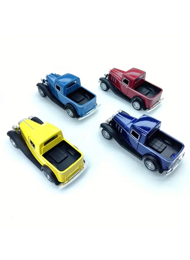 Yellow Die Cast Metal Retro Pickup Truck Pull Back Toy Car 4 7 Inch Collectible - Image 4
