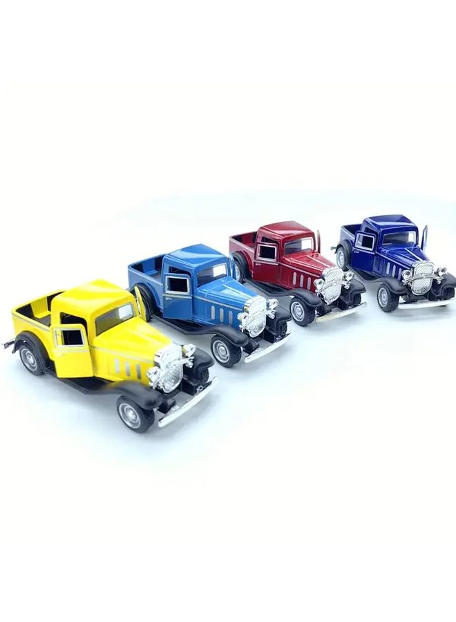 Yellow Die Cast Metal Retro Pickup Truck Pull Back Toy Car 4 7 Inch Collectible - Image 2