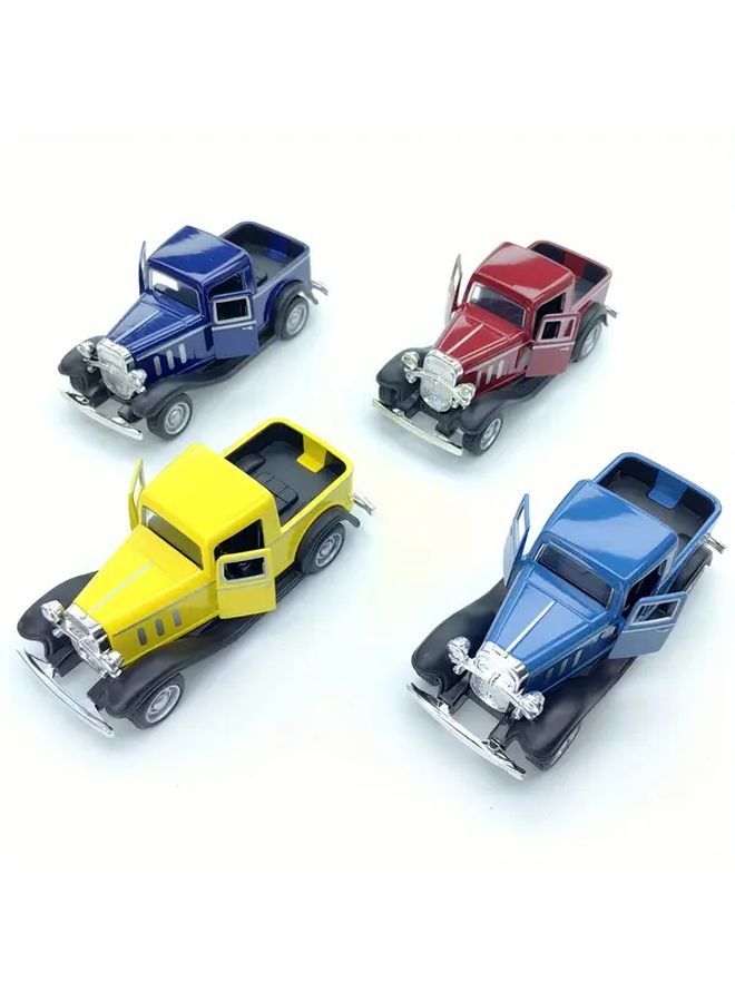 Yellow Die Cast Metal Retro Pickup Truck Pull Back Toy Car 4 7 Inch Collectible - Image 3