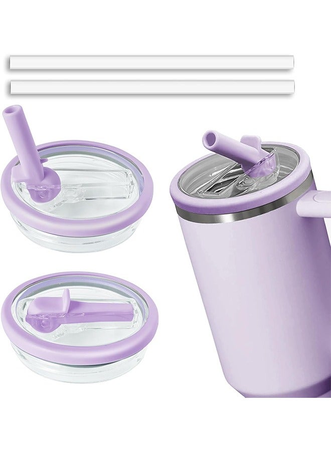 2 Pack Leakproof Lid with Seal Ring compatible with 40oz Stanley Quencher,10cm Diameter Transparent Cover for Tumbler Flip Straw Lid Replacement (Purple, 40 OZ)  - Image 1