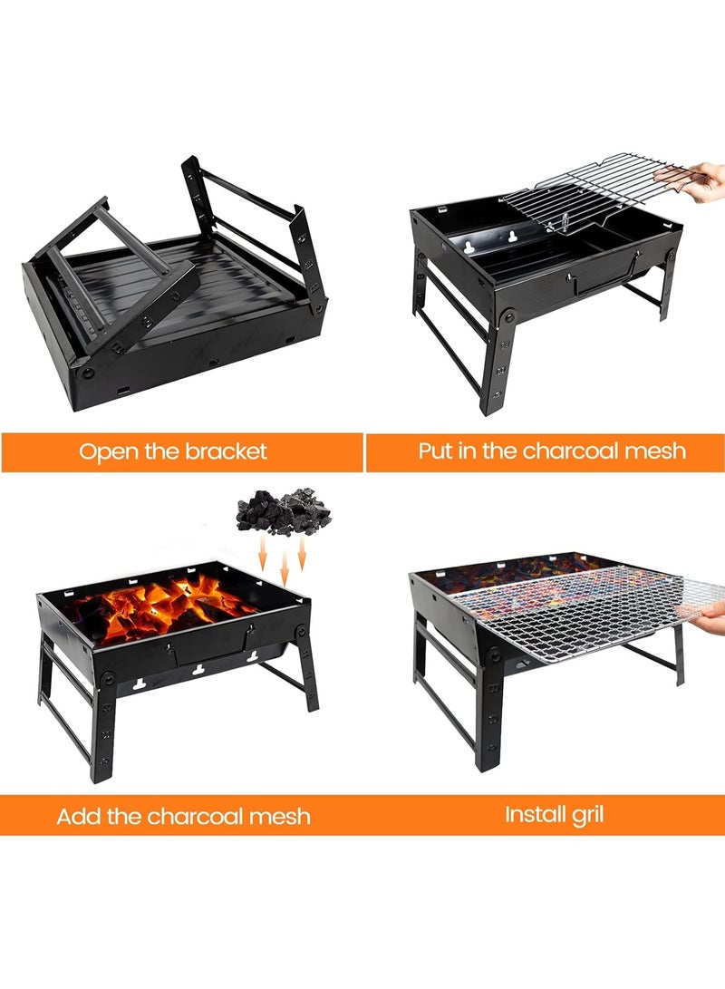 سناجل شواية فحم قابلة للطي محمولة – من الفولاذ المقاوم للصدأ، مدخنة سطح للمائدة للتخييم الخارجي (15.35″×11.41″×2.95″) - Image 3