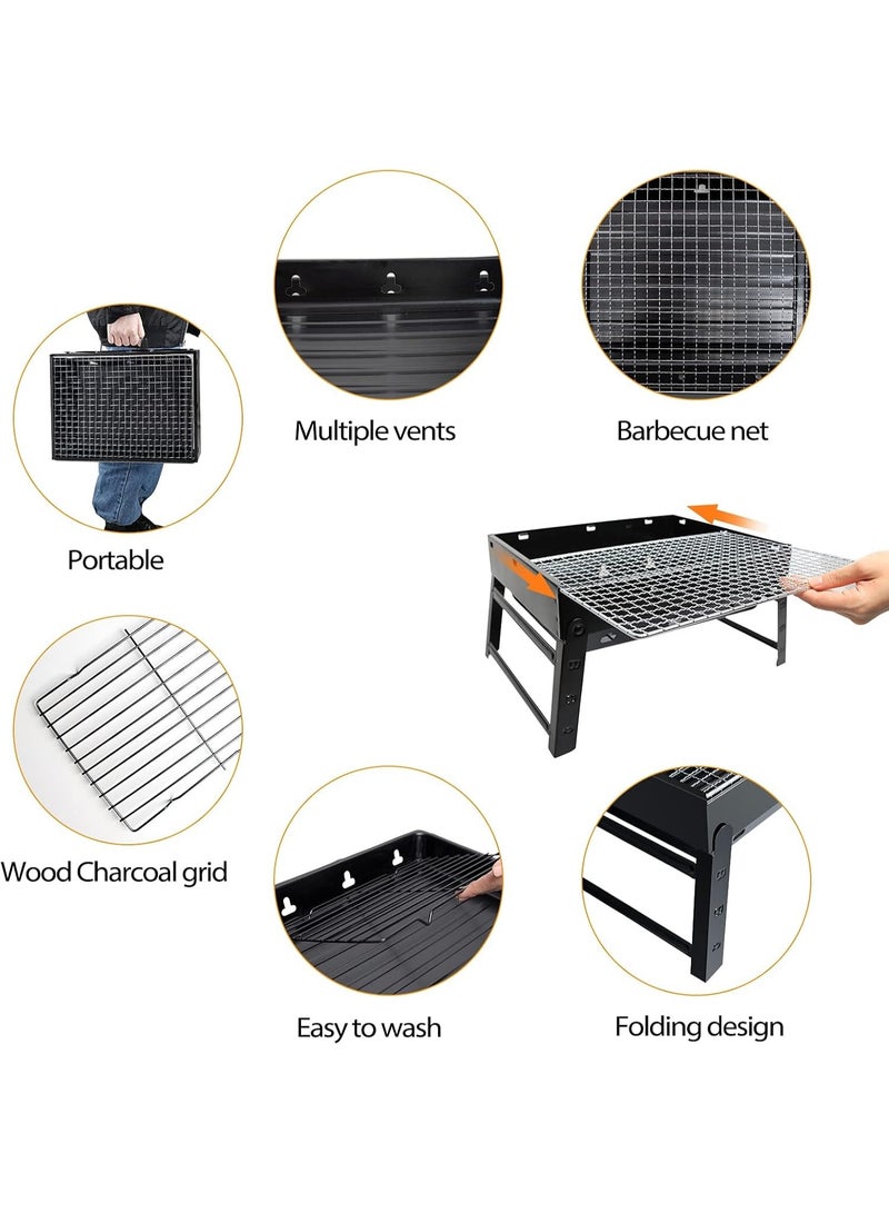 سناجل شواية فحم قابلة للطي محمولة – من الفولاذ المقاوم للصدأ، مدخنة سطح للمائدة للتخييم الخارجي (15.35″×11.41″×2.95″) - Image 2