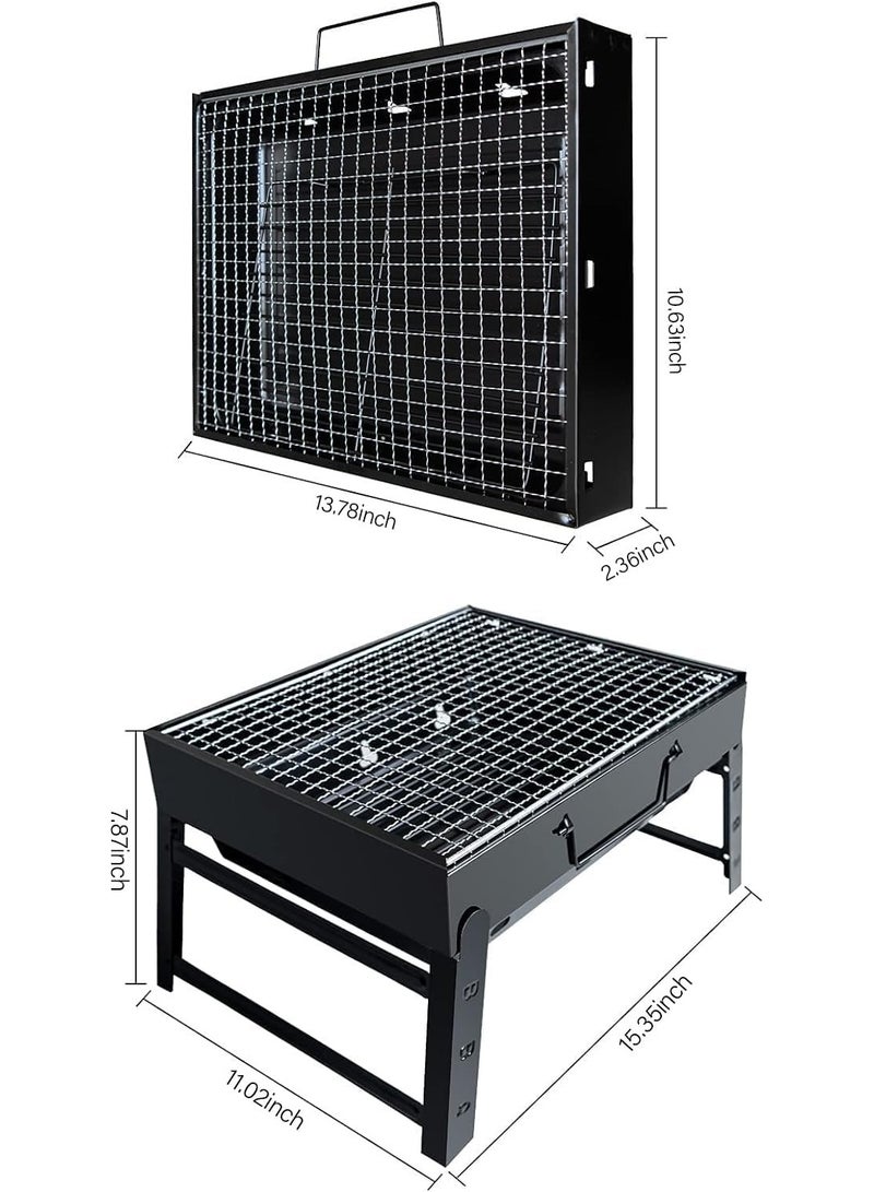 سناجل شواية فحم قابلة للطي محمولة – من الفولاذ المقاوم للصدأ، مدخنة سطح للمائدة للتخييم الخارجي (15.35″×11.41″×2.95″) - Image 4