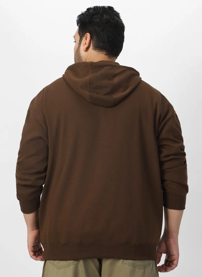 Urbano Fashion  Urbano Plus Men's Chocolate Brown Cotton Solid Oversized Hooded Neck Sweatshirt for Men | Best Price UAE