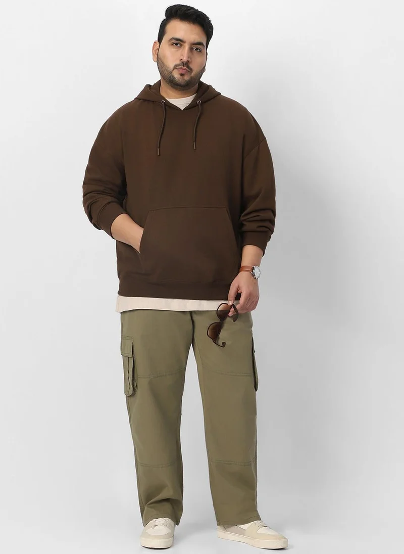 Urbano Fashion  Urbano Plus Men's Chocolate Brown Cotton Solid Oversized Hooded Neck Sweatshirt for Men | Best Price UAE