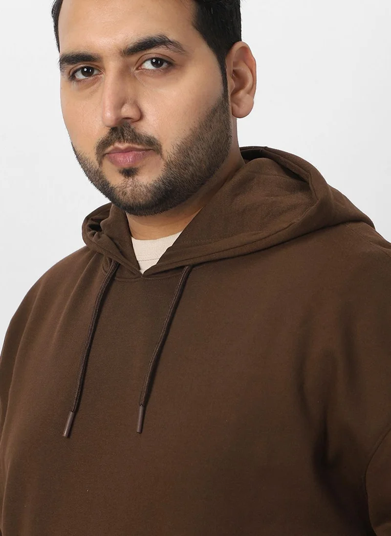 Urbano Fashion  Urbano Plus Men's Chocolate Brown Cotton Solid Oversized Hooded Neck Sweatshirt for Men | Best Price UAE