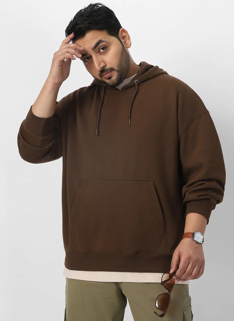 Urbano Fashion  Urbano Plus Men's Chocolate Brown Cotton Solid Oversized Hooded Neck Sweatshirt for Men | Best Price UAE