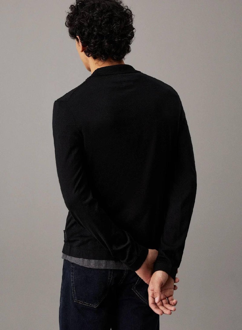CALVIN KLEIN Merino Silk Polo Jumper - Image 2