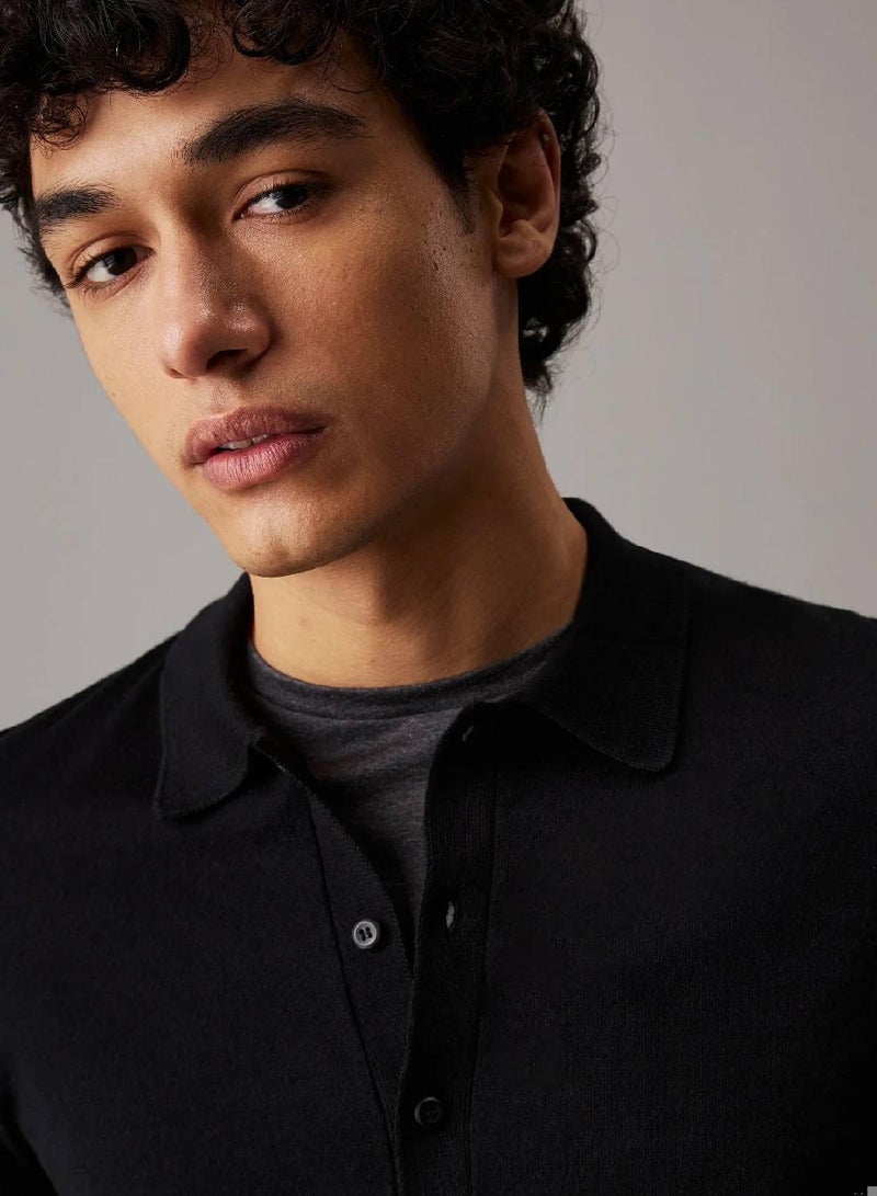 CALVIN KLEIN Merino Silk Polo Jumper - Image 3