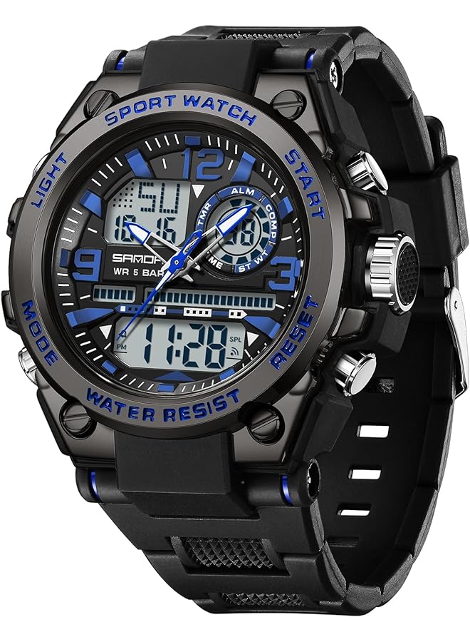 KASTWAVE Mens Military Watch 30M Waterproof Sport Outdoor Tactical Watches With Alarm Stopwatch Analog Digital Dual Display Backlight Multifunctional Watch Men Digital Sports Watch Black - Image 1