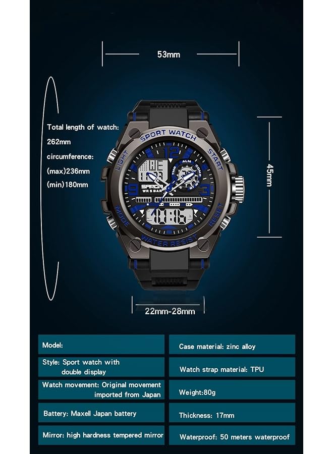 KASTWAVE Mens Military Watch 30M Waterproof Sport Outdoor Tactical Watches With Alarm Stopwatch Analog Digital Dual Display Backlight Multifunctional Watch Men Digital Sports Watch Black - Image 5