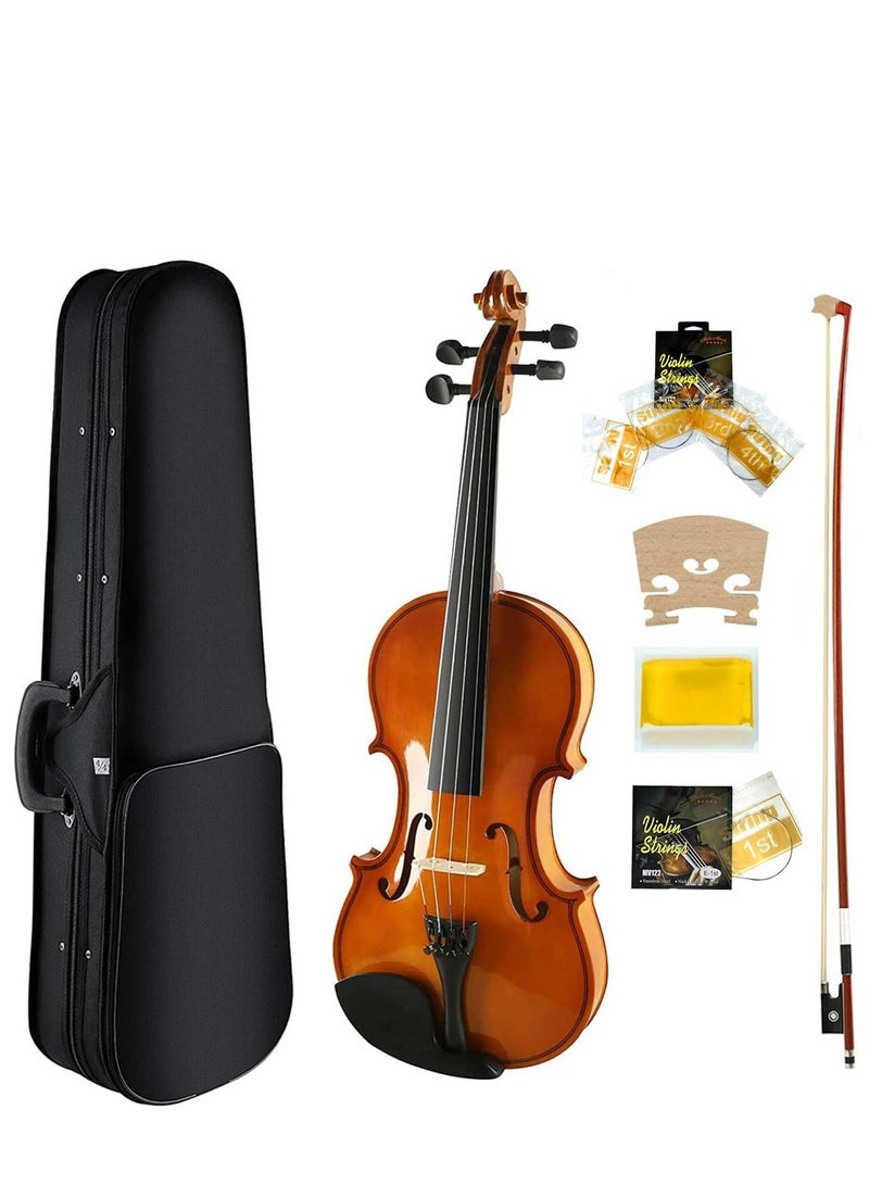 مايك ميوزيك مجموعة آلات موسيقية من Mike Music 1/4 كمان كامل الحجم للطلاب المبتدئين مجموعة أدوات كمان للمبتدئين للأطفال والكبار مع قوس من خشب البرازيل، وتر إضافي E-1st، ومجمaوعة أوتار كاملة إضافية، وجسر، وروزين، وحقيبة خفيفة الوزن - Image 1
