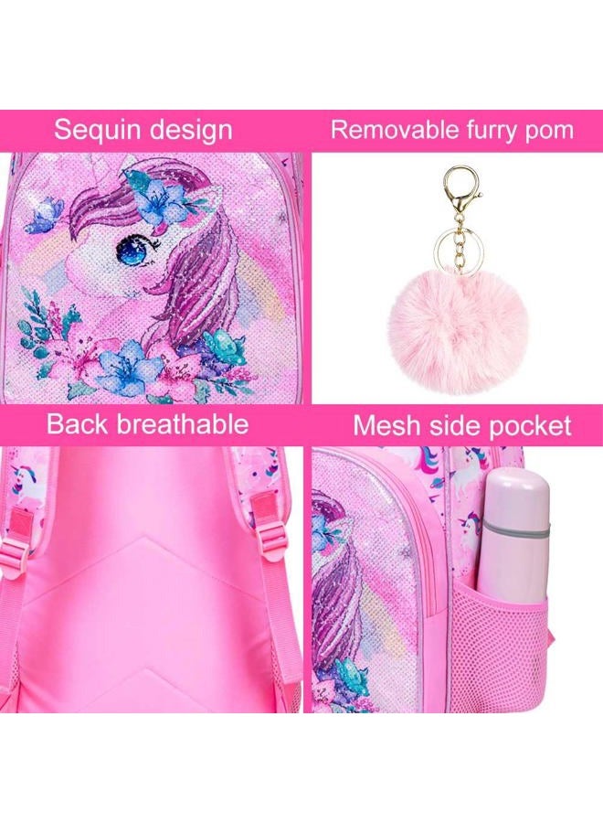 KLFVB 3PCS Unicorn Mermaid School Bag Backpack for Girls, 16" Sequin Kids Bookbag and Lunch Box, Preschool Backpacks for Elementary Students, Unicorn Pink, One Size, Laptop - Image 5