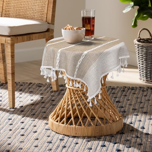 tiosggd Boho Small Tablecltoh Square 24 x 24 inch Spring Summer Cotton Linen Bedside Table Cloth with Tassel Brown Nightstand Cover Top Farmhouse Dresser End Side Table Cover Rustic Home Decor - Image 3