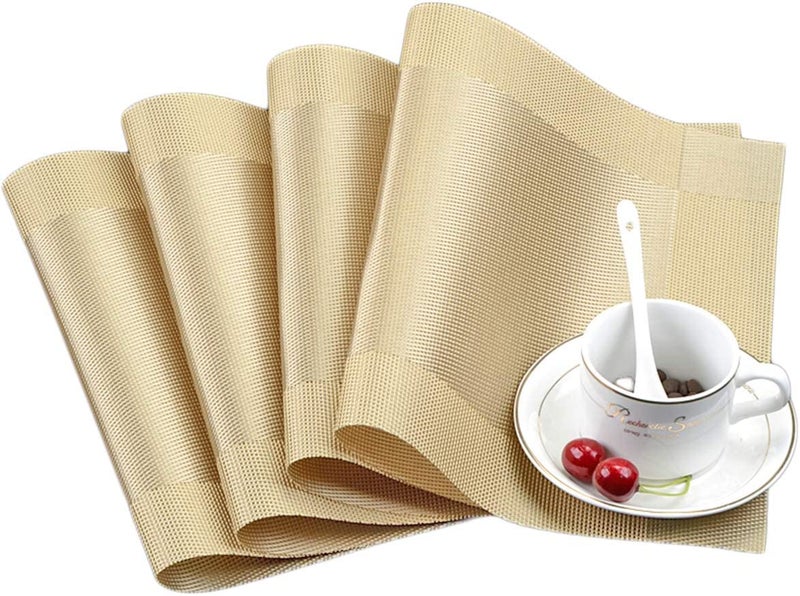 Baskety Kitchen PVC Place Mats Heat-Resistant, Non-Slip, Washable Dining Table Mats (Gold, Set of 4) - Image 1