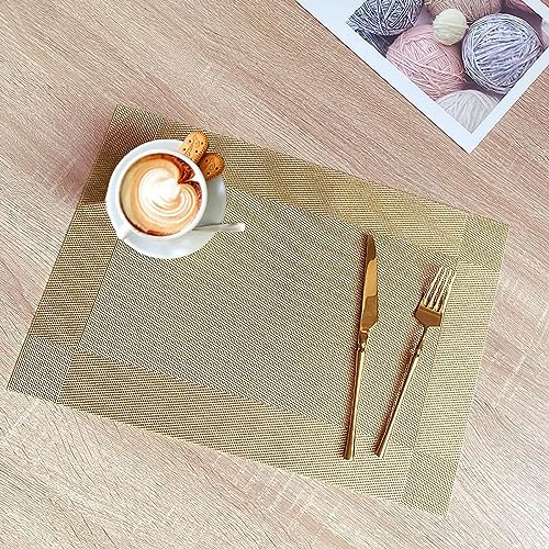 Baskety Kitchen PVC Place Mats Heat-Resistant, Non-Slip, Washable Dining Table Mats (Gold, Set of 4) - Image 3
