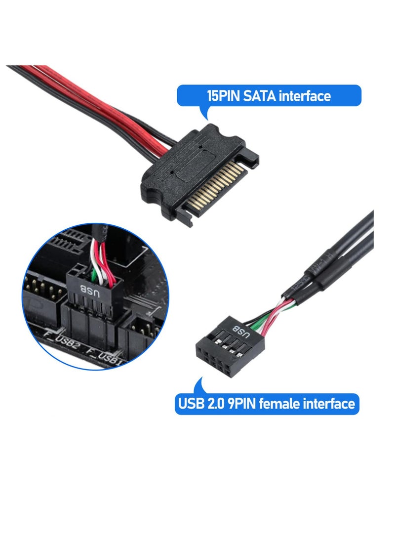 9Pin USB Header Splitter, with SATA Power Cable, 4 Internal USB 2.0 Ports, USB Header Extension Cable, USB 2.0 Splitter Connector, Adapter Port Multiplier for CPU Fans, RGB Lights, WiFi Receiver - Image 3