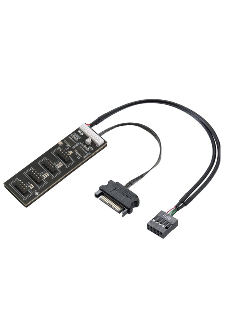 9Pin USB Header Splitter, with SATA Power Cable, 4 Internal USB 2.0 Ports, USB Header Extension Cable, USB 2.0 Splitter Connector, Adapter Port Multiplier for CPU Fans, RGB Lights, WiFi Receiver - Image 1