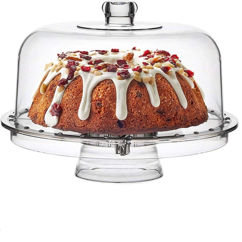 LOMESH Cake Stand 3in1 Multifunctionl Serving Platter Salad Plate Dessert Fruit Stand with Removal Dome Lid Transparent - Image 1