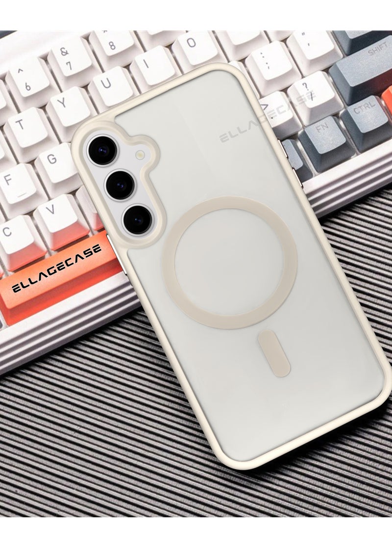 ELLAGECASE - White Stylish Case for Samsung Galaxy S23 FE, Solid Camera Protection, Shockproof, Enhanced Protection, Compatible with MagSafe and Wireless Charging - Image 1