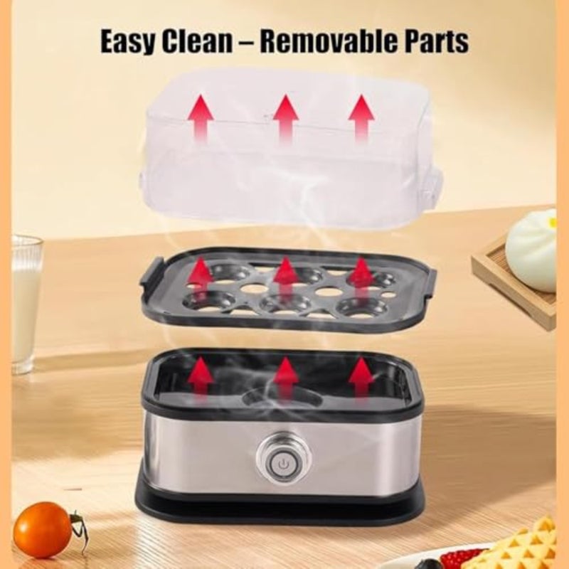 Kitchen stainless steel rapid electric egg boiler for soft/medium/hard boiled eggs, vegetables, dumplings 6-egg capacity, silver - Image 5