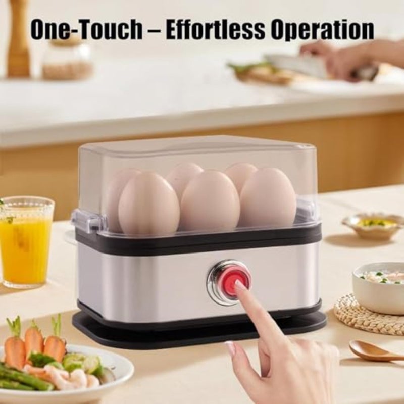 Kitchen stainless steel rapid electric egg boiler for soft/medium/hard boiled eggs, vegetables, dumplings 6-egg capacity, silver - Image 4