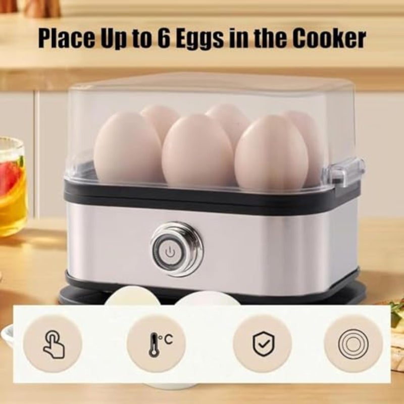 Kitchen stainless steel rapid electric egg boiler for soft/medium/hard boiled eggs, vegetables, dumplings 6-egg capacity, silver - Image 2