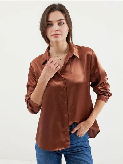 BIG DART BDART Satin Long Sleeve Button Up Shirt