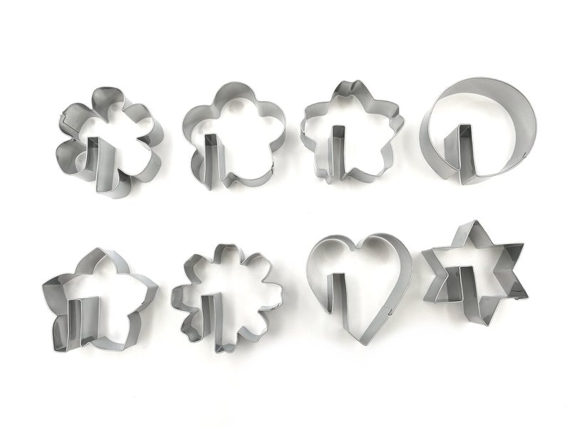 JOKUMO Bite Sized Over the Edge Mug Rim Cookie Cutters Set - 8 PC High Grade 430 Stainless Steel -Hexagram  Circle  Heart and 5 variation of Flower - Image 2
