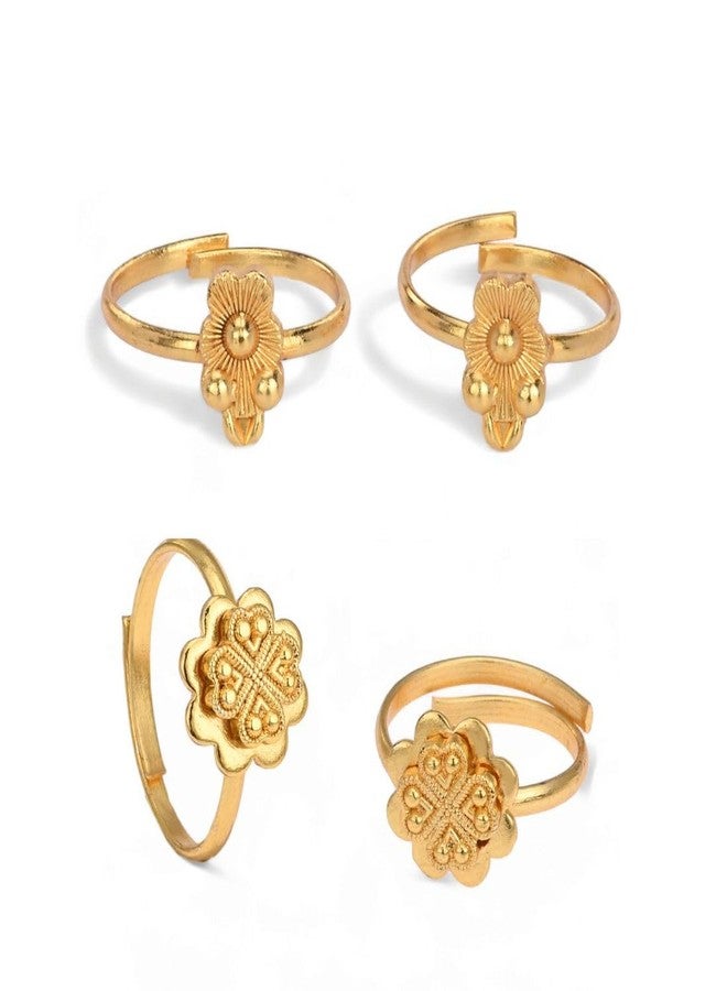 AanyaCentric Set of 2 Pair Gold-Plated Toe Rings Adjustable Traditional & Fashionable Accessories for Women - Image 1
