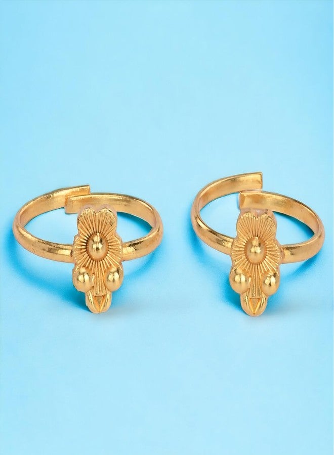 AanyaCentric Set of 2 Pair Gold-Plated Toe Rings Adjustable Traditional & Fashionable Accessories for Women - Image 2