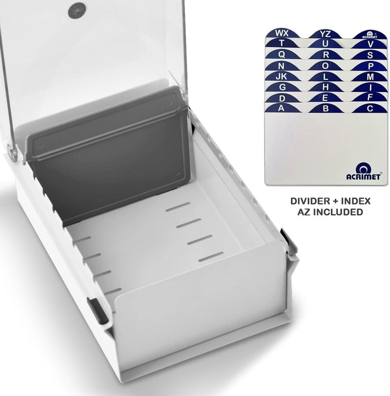 Acrimet 3 x 5 Card File Holder Organizer Box Metal Base Heavy Duty (AZ Index Cards and Divider Included) (White Color with Clear Crystal Plastic Lid Cover) - Image 4