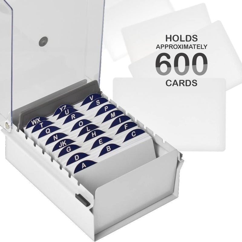 Acrimet 3 x 5 Card File Holder Organizer Box Metal Base Heavy Duty (AZ Index Cards and Divider Included) (White Color with Clear Crystal Plastic Lid Cover) - Image 3