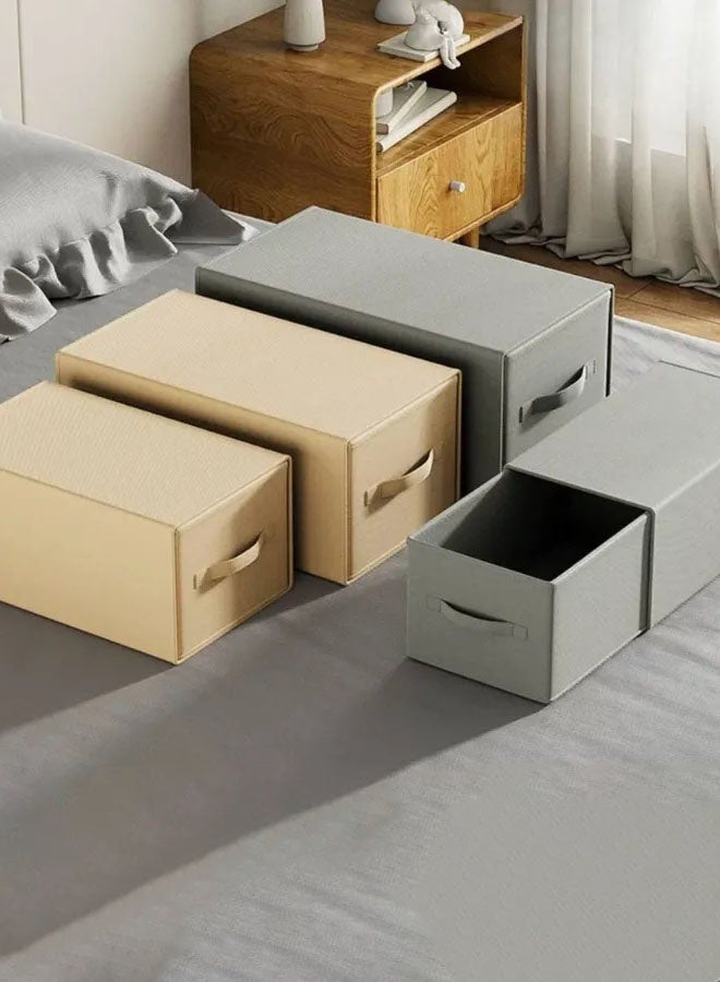 Hanayo 2 Pcs Storage Drawer Boxes Foldable Wardrobe Fabric Storage Drawer Bins with Lid Organiser Box Storage Boxes for Household Clothing Toy(Beige) - Image 4