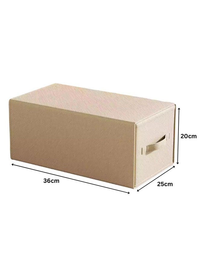 Hanayo 2 Pcs Storage Drawer Boxes Foldable Wardrobe Fabric Storage Drawer Bins with Lid Organiser Box Storage Boxes for Household Clothing Toy(Beige) - Image 2