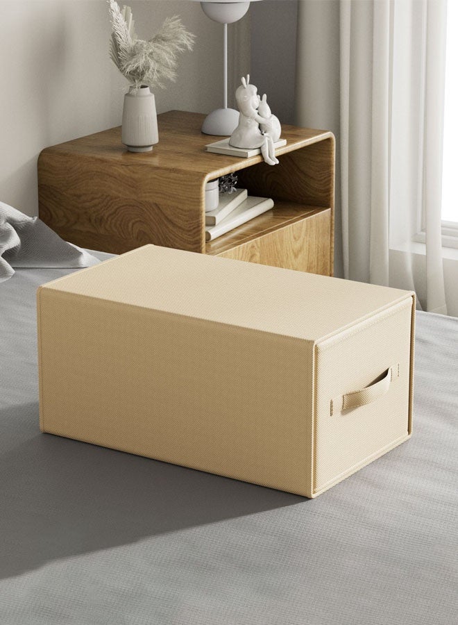 Hanayo 2 Pcs Storage Drawer Boxes Foldable Wardrobe Fabric Storage Drawer Bins with Lid Organiser Box Storage Boxes for Household Clothing Toy(Beige) - Image 3