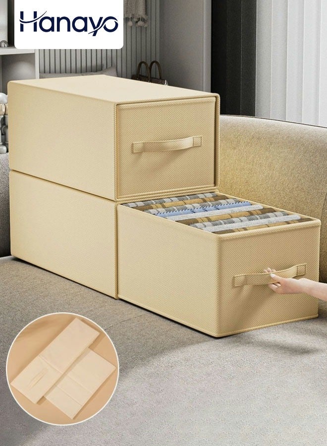 Hanayo 2 Pcs Storage Drawer Boxes Foldable Wardrobe Fabric Storage Drawer Bins with Lid Organiser Box Storage Boxes for Household Clothing Toy(Beige) - Image 1