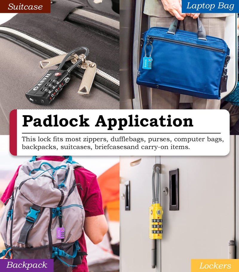 Anvil ANVIL TSA Approved Luggage Locks - Re-settable 3-Digit Combination Cable Lock with Alloy Body, Keyless Travel Sentry Accepted Padlock for Gym Locker, Golf Bags, Suitcases  - Image 5